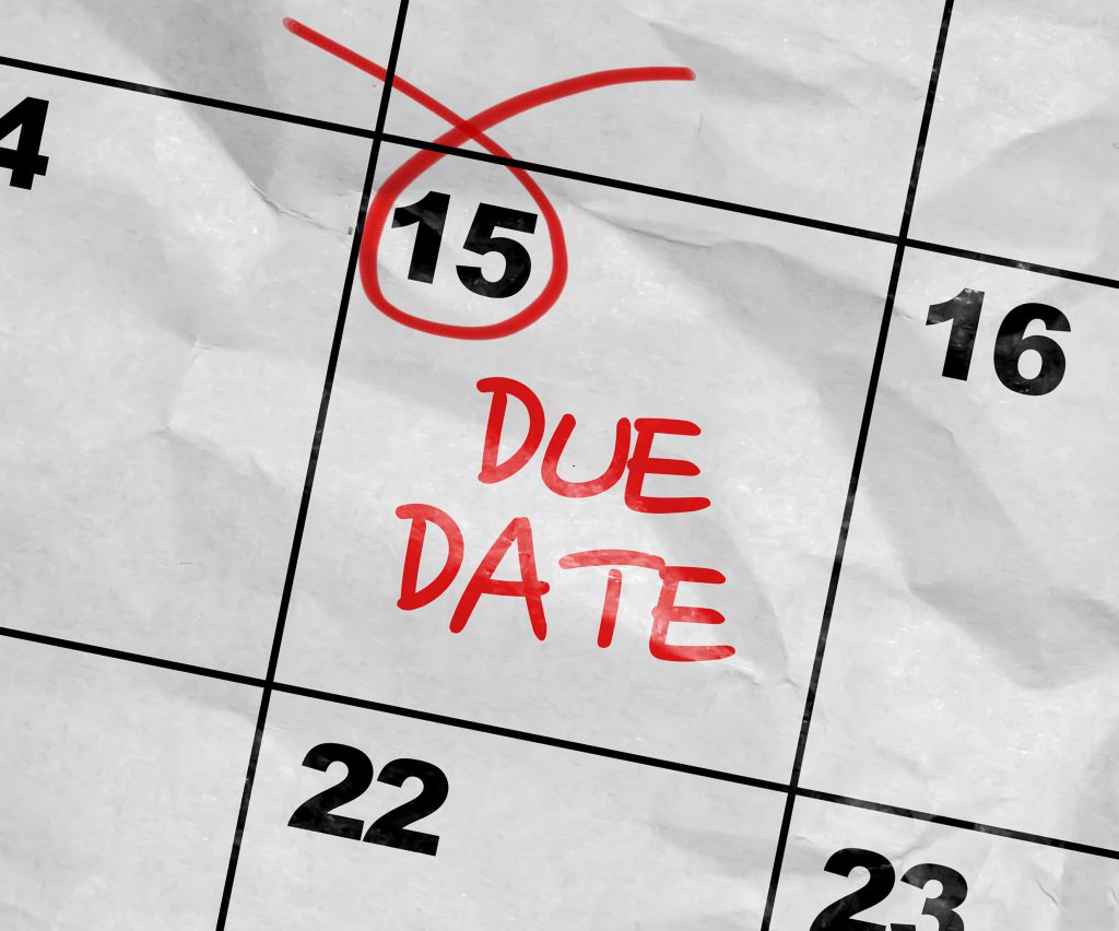 Due date circled in red on a calendar.
