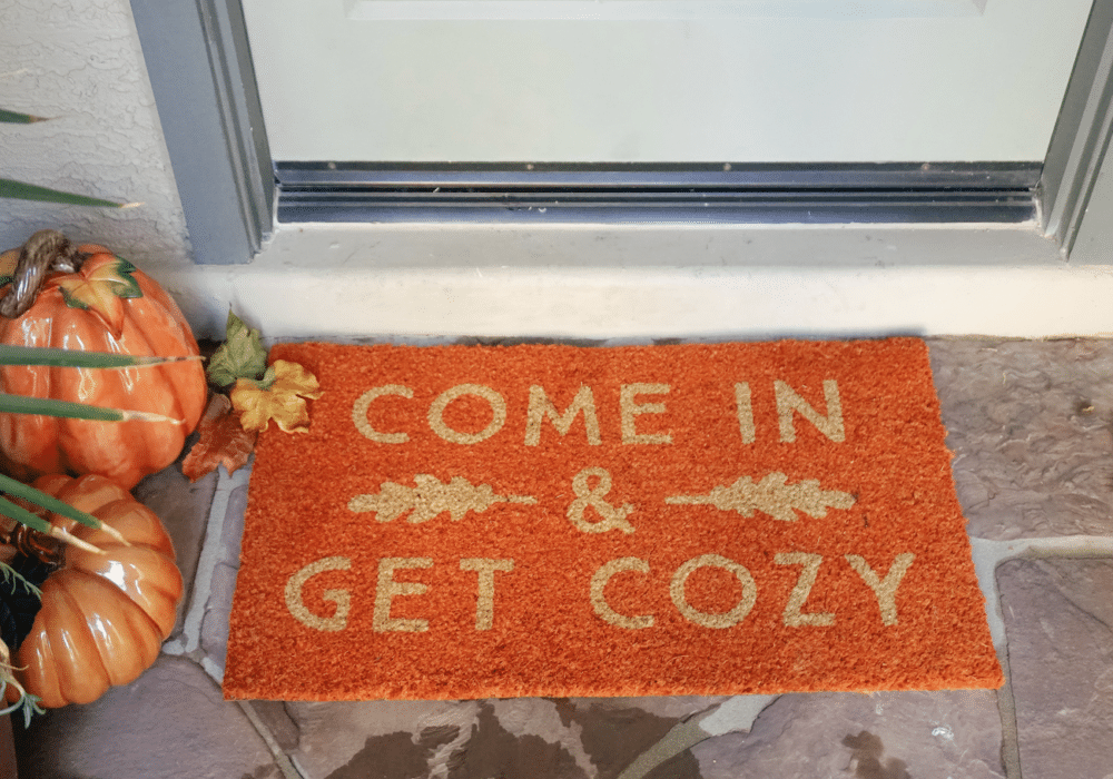 Welcome mat outside of short-term rental property